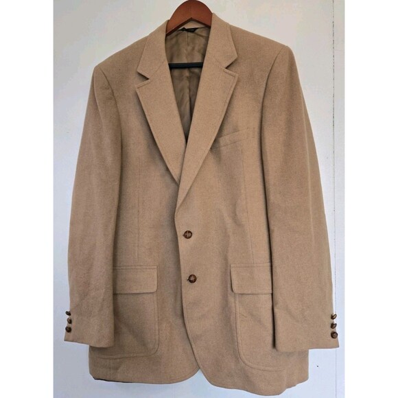 Jos A Bank Blazer Mens 46 Beige 100% Camel Hair 3 Button Sport Coat Jacket - Picture 1 of 9